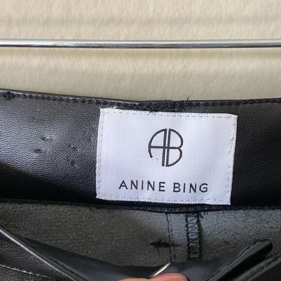 Anine Bing Kat Vegan Leather Black Pants Straight Leg Trousers Size 4 - Picture 8 of 12